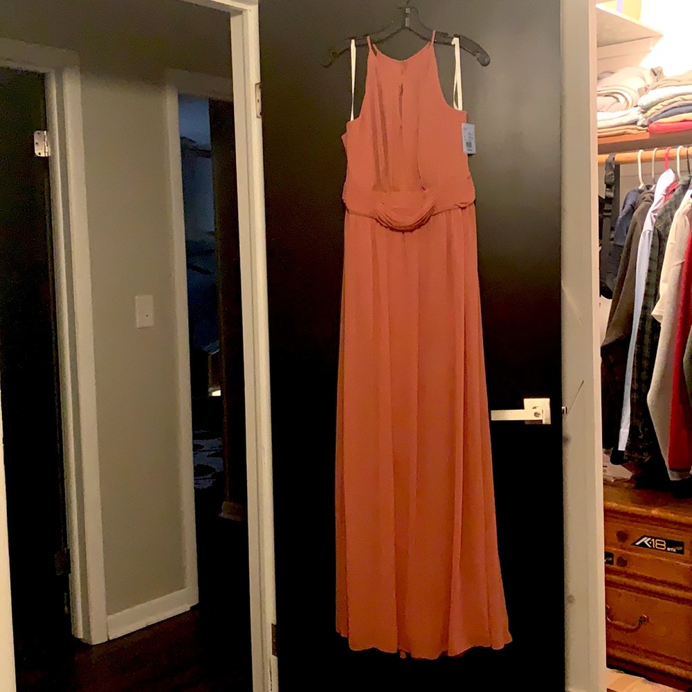 High-Neck Chiffon Bridesmaid Dress with Keyhole